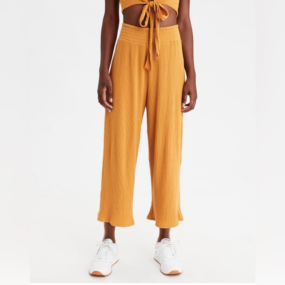 American Eagle Outfitters yellow gold smocked Pleated Pants